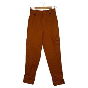 Gap Reissue Cargo Pants Womens 6 Linen Brown Rust Utility Pockets Straight Boho